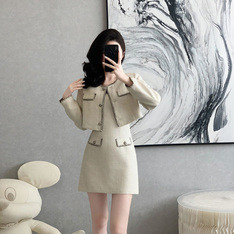 小香风套装裙女2026春装新款时尚气质名媛短外套背心连衣裙两件套