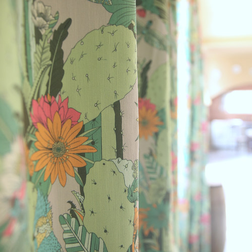 Guarda瓜尔达 95%遮光绿色异域撞色雨林田园涤棉窗帘定制卧室客厅