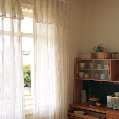 Fayev法耶夫 天然竖纹褶皱麻纱帘头款复古日系纯色窗帘窗纱客厅