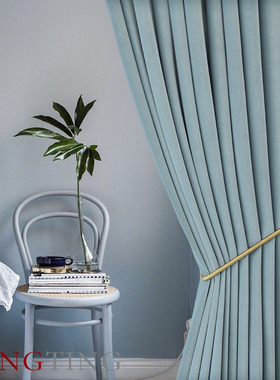 Essen埃森 湖光蓝北欧丝绒德国棉绒加厚遮光窗帘定制客厅卧室书房