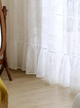 Celia希里亚 韩式蕾丝褶裙边纱白色现代温馨窗纱定制阳台客厅飘窗