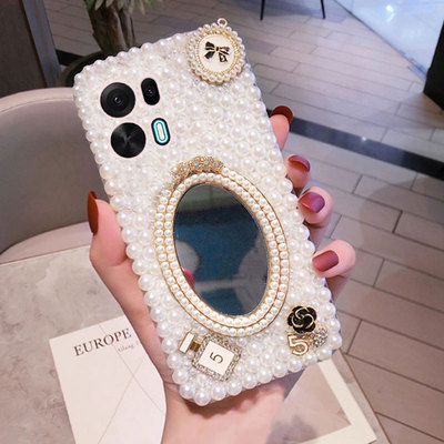 适用于OPPOK15Pro手机壳全包边PMG110保护壳软硅胶OPPOK15Pro+手机壳带化妆镜子防摔女款水钻外壳手机套5G