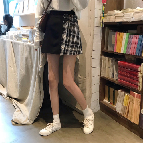 Short skirt of Korean version with 100 pleats, high waist and slim half-length skirt, color collision and stitching pattern design