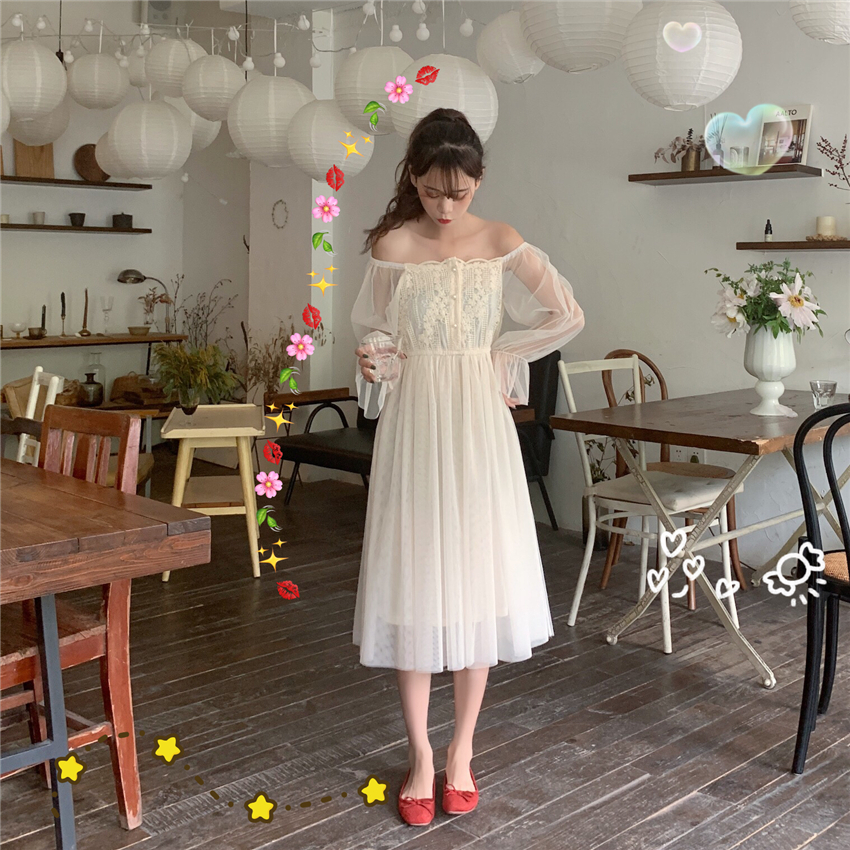 Actual shoot no less than 47 Korean version of the long fairy lace screen dress