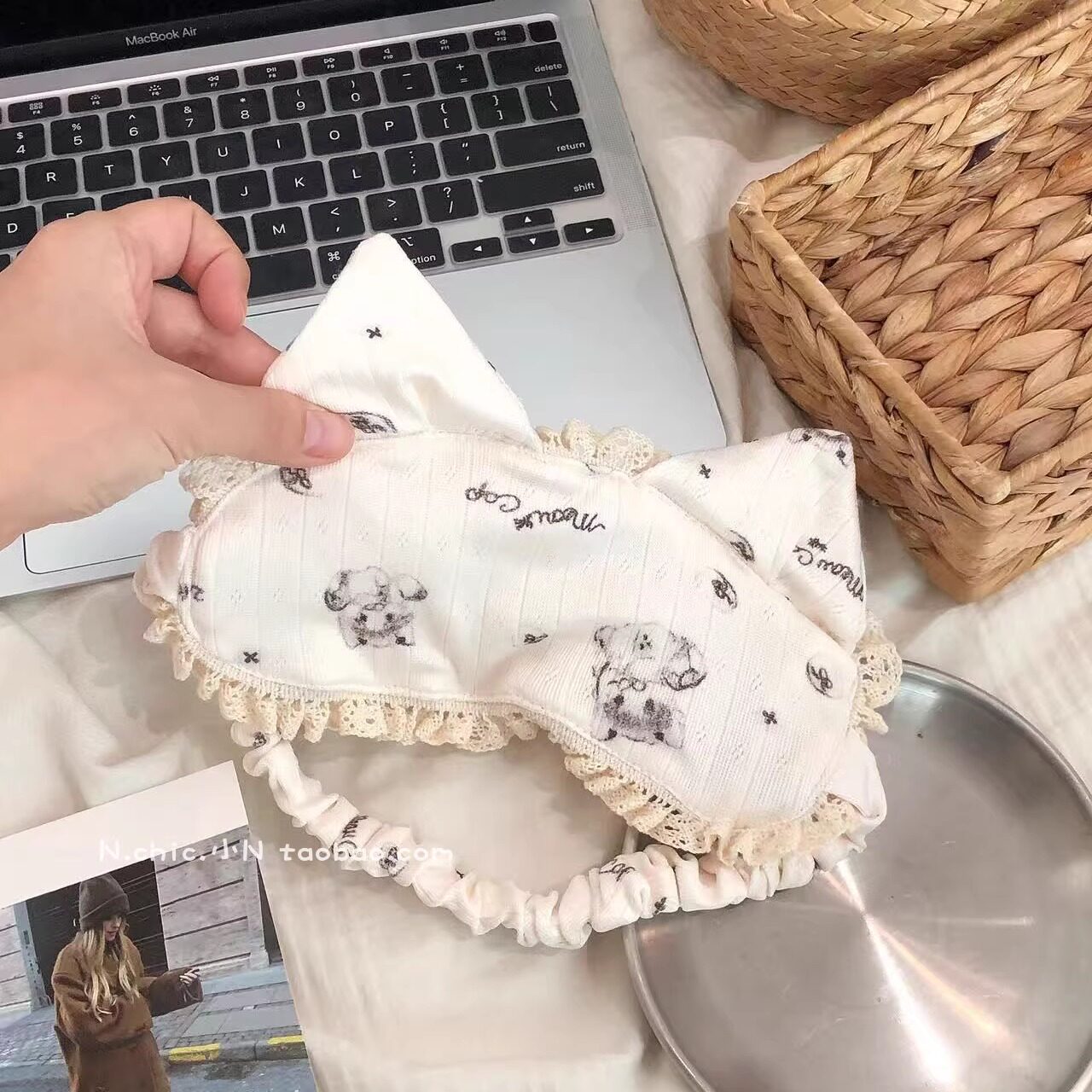 小猫耳朵蕾丝花边眼罩ins少女睡眠眼罩家用宿舍睡觉甜美遮光眼罩