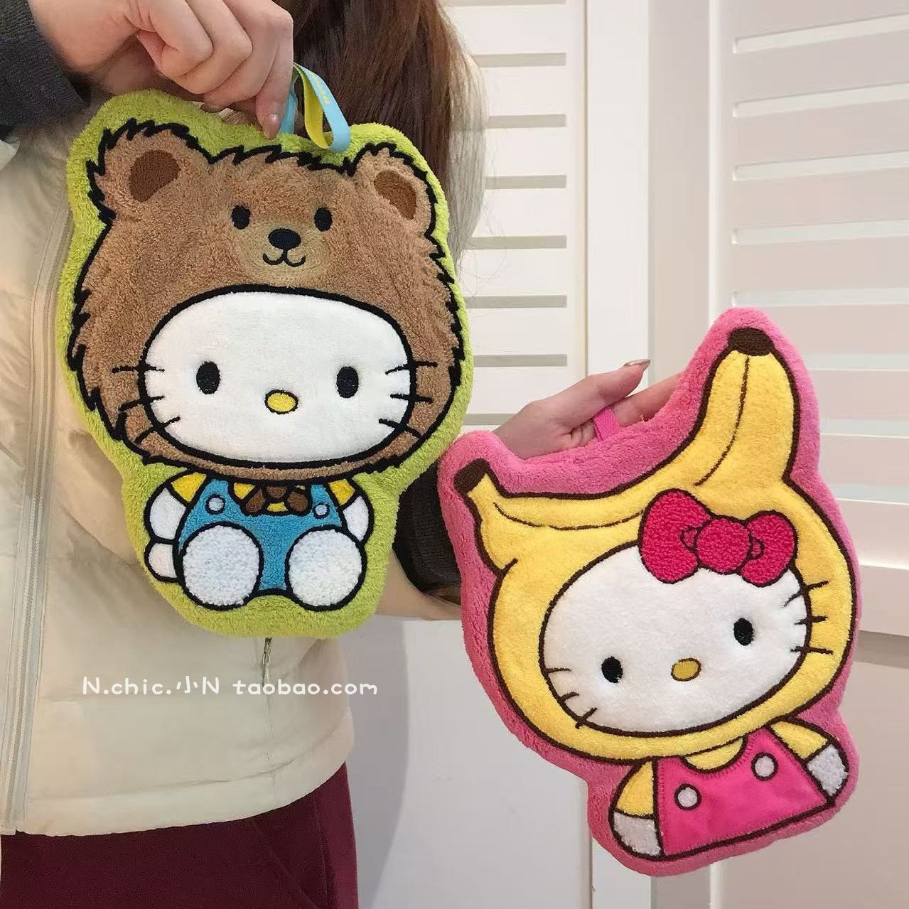 可爱小熊水果猫咪擦手巾家用挂式珊瑚绒吸水速干加厚厨房洗手手帕