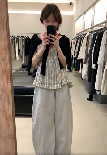 Low flat大爆款韩系简约甜美百搭条纹两件套亚麻高品无袖吊带夏季