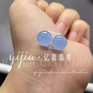 缅甸翡翠蓝水圆珠子手链冰种天空蓝单颗散珠DIY玉石配珠手串珠链