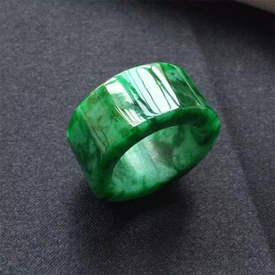 天然缅甸翡翠干青祖母绿扳指辣绿飘花指环玉石扳指戒指男款20内径