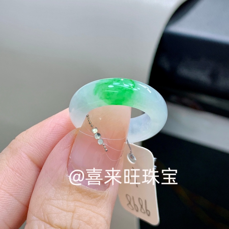 冰糯种白飘绿满阳绿玉石戒指指环
