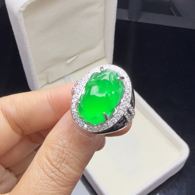 天然缅甸老坑翡翠冰种帝王绿辣绿镶嵌貔貅冰绿阳绿色戒指玉石配饰,珠宝/钻石/翡翠,戒指/指环,淘宝优惠券,粉丝福利购,淘宝优惠卷