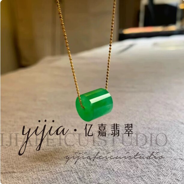 缅甸翡翠阳绿路路通吊坠冰种满色辣绿转运珠玉石桶珠祖母绿小挂件
