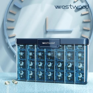 日本甄选药盒一周七天早中晚吃药提醒分药盒便携式药品药片分装盒