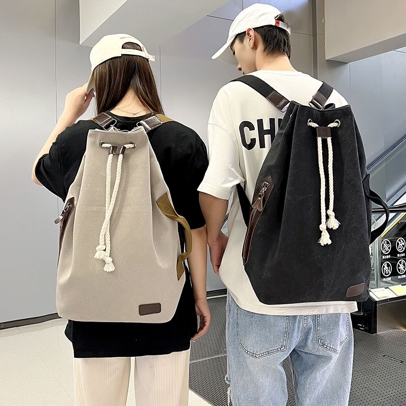 篮球帆布百搭双肩包斜挎包帆布包复古包运动头盔包旅行背包水桶包