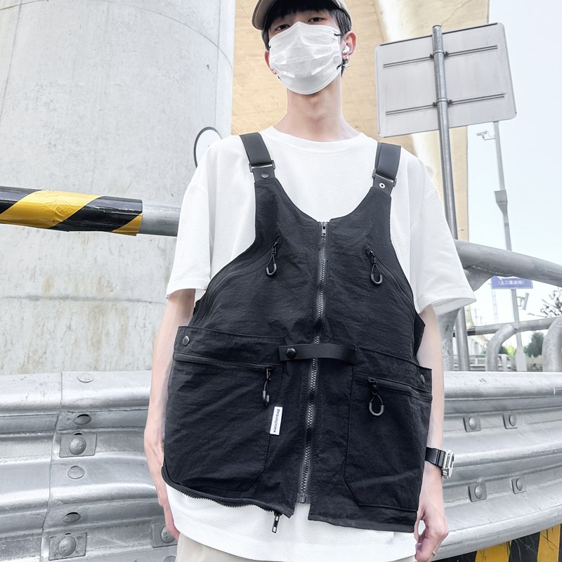工装美式复古多口袋无袖尼龙马甲背心户外机能两用挎包外套户外包