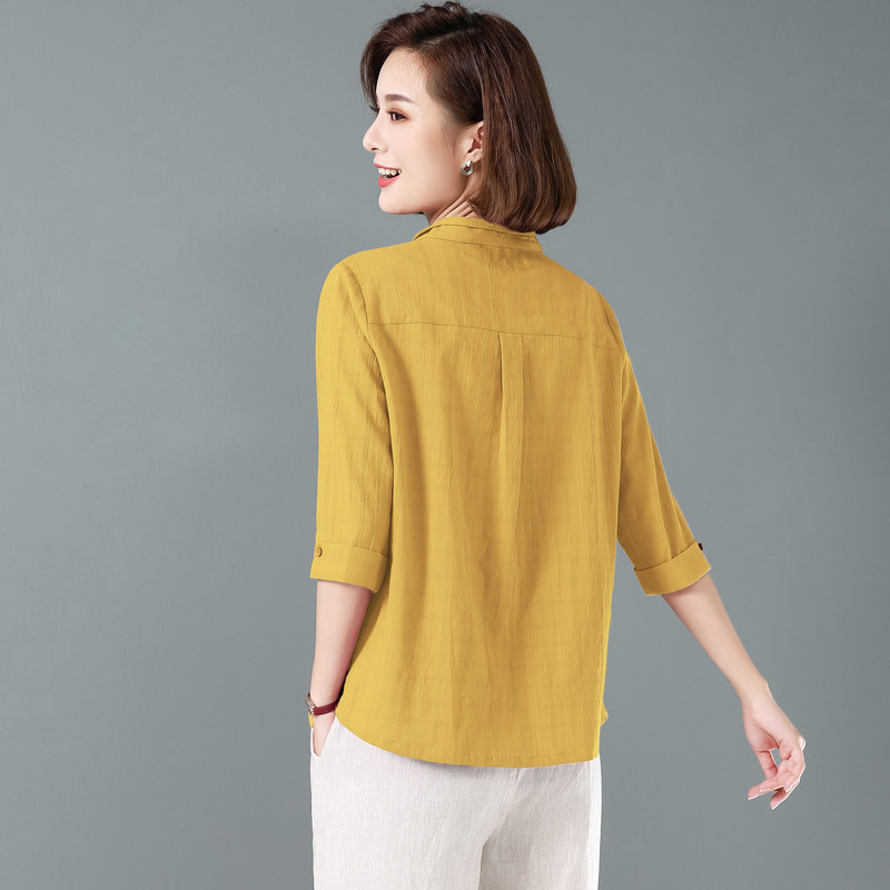 早秋衬衫女气质薄款2020年新款春秋宽松纯棉衬衣七分袖洋气上衣潮