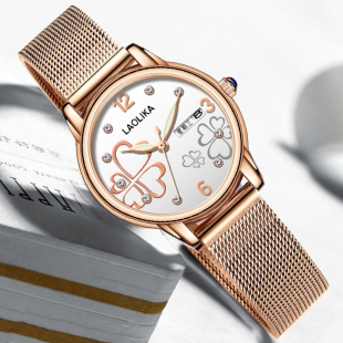 韩版 夜光防水手表中学生简约气质女士休闲日历星期石英表 女表时尚