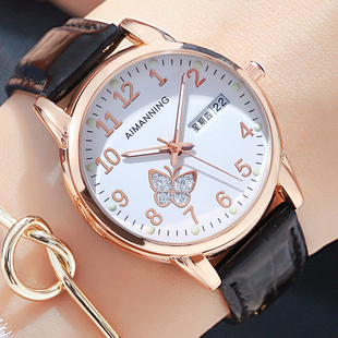 气质带星期日历学生手表女孩高中初中学生ins夜光韩版简约考试表