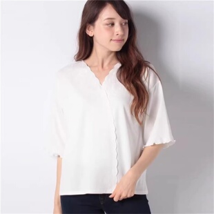 FL2-2日单夏刺女春绣花边V领短袖宽松显瘦套头百搭衬衫