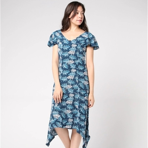 FG1-2夏季【MOUS*Y】2021法式V领后背绑带高腰印花显瘦连衣裙