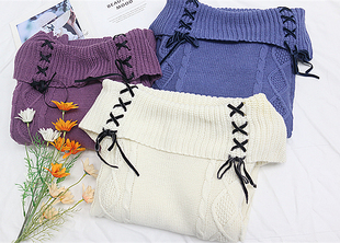 FJ2-2日单axes秋冬翻领蝴蝶结甜美减龄百搭亲子装针织衫套头毛衣