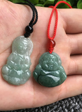 翡翠a货观音男女小孩吊坠玉佛
