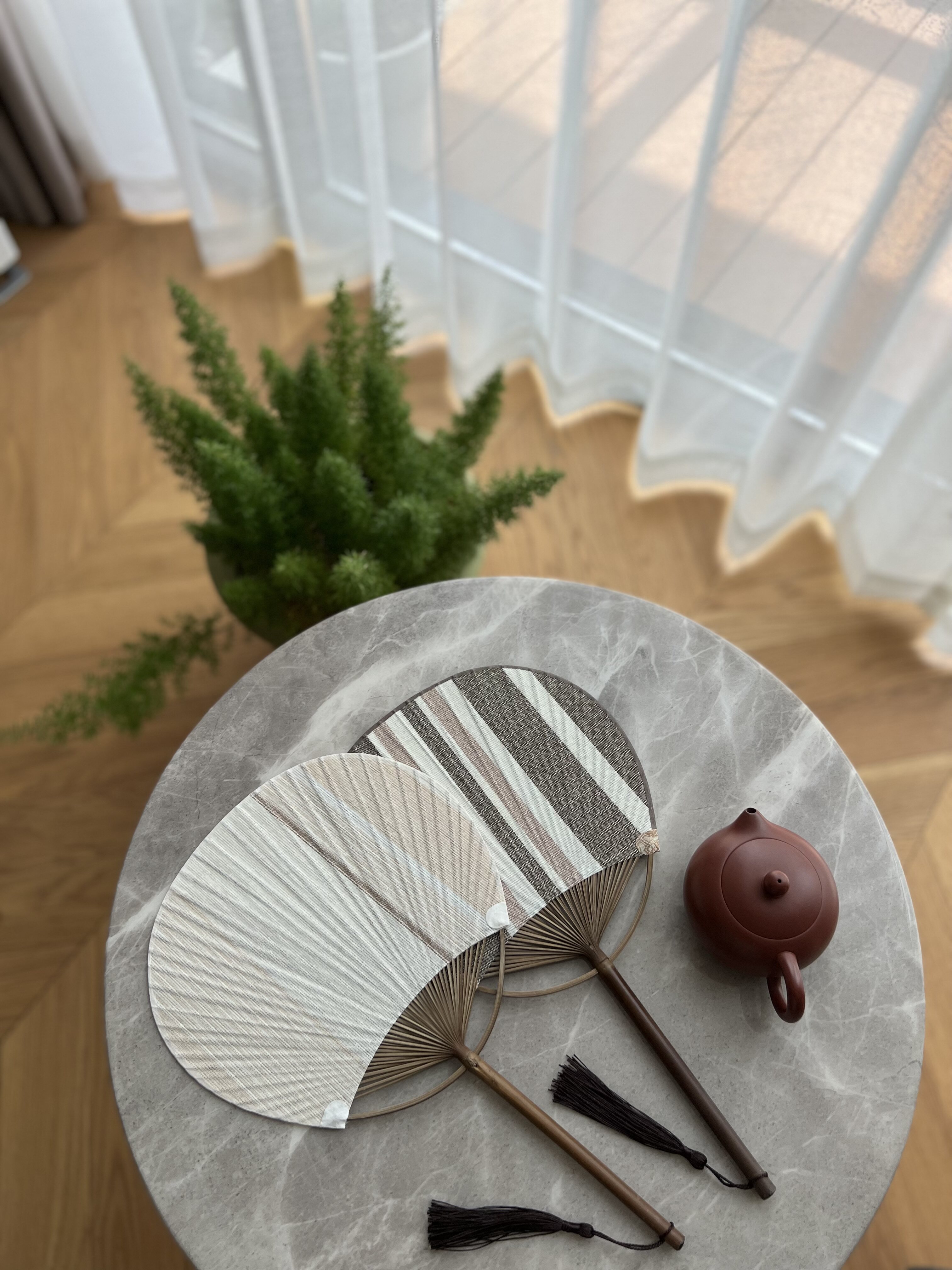 汉服团扇中式扇子布面扇古风短柄竹男女布面圆形双面茶扇宫扇定制