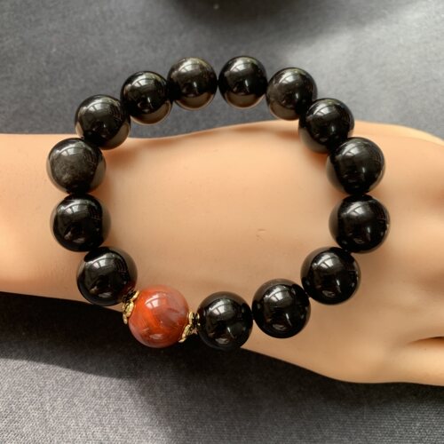 黑曜石本命佛男女手链十二生肖南红玛瑙转运佛珠情侣手串生日礼物
