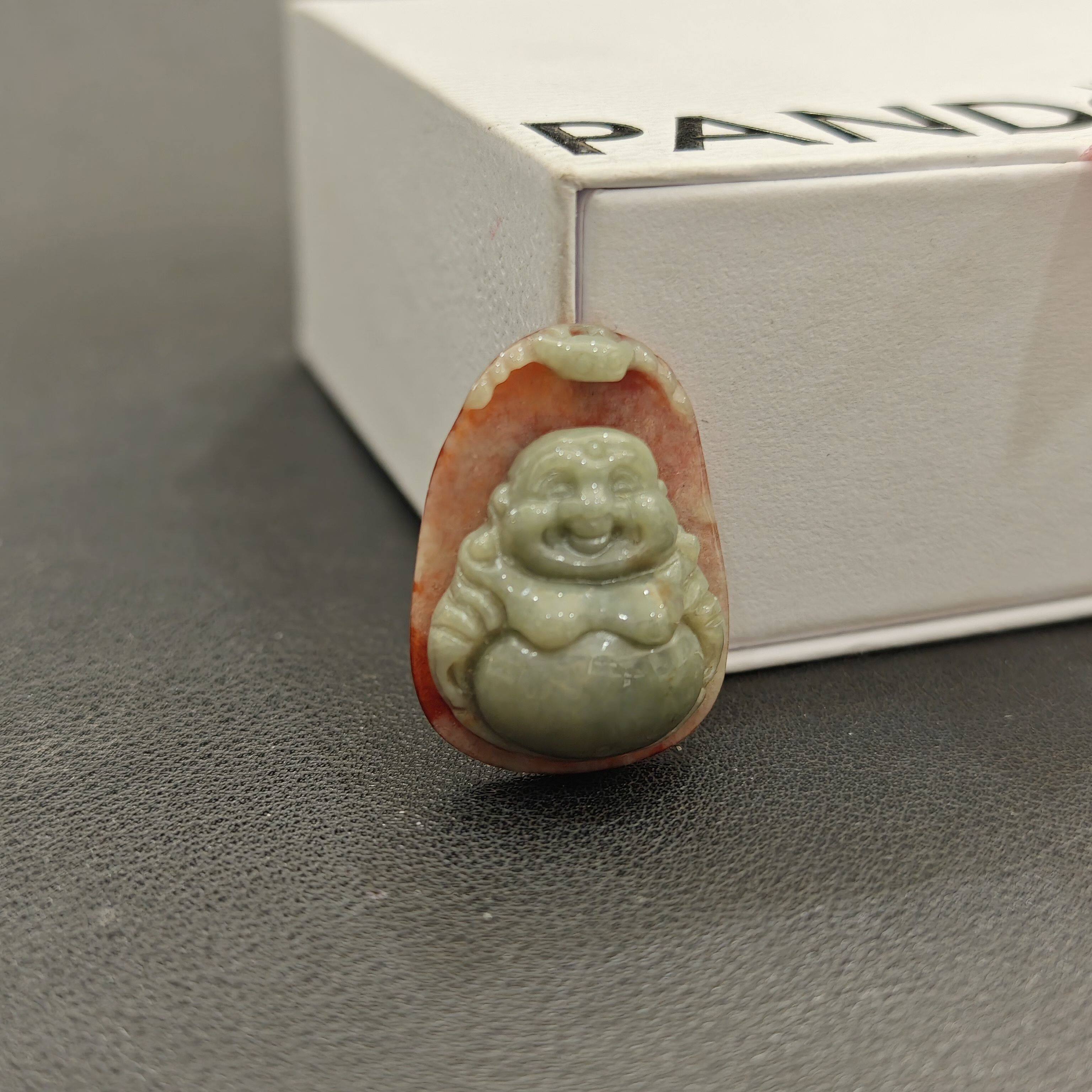 天然翡翠原皮红翡宝宝佛 佛公笑佛 尺寸约31.5*23*9mm 编号fc01