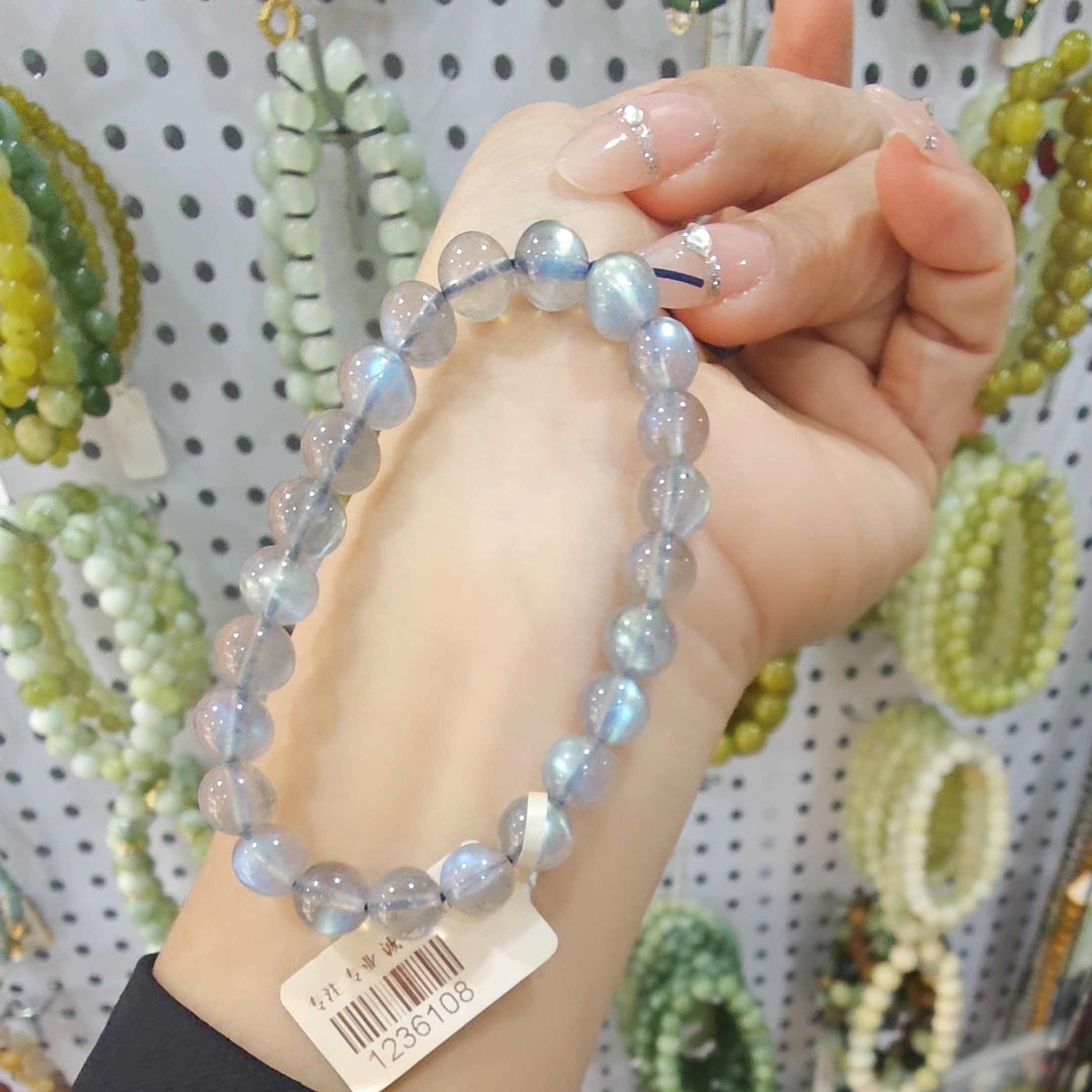天然月光石手链月光效应强内径8mm精品灰月光单珠约8mm