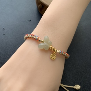 天然和田玉蝴蝶搭配银镀24k金配饰手链手工制作