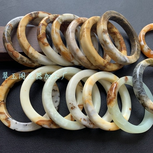 fz天然岫玉水墨黄金玉方镯瓷白玉镯花玉方镯男女同款 上市 新品