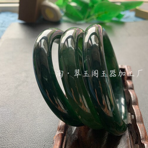 【618】F151天然岫玉墨玉深绿手镯一物一图深色绿冰高档显白