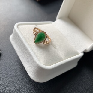 【翡翠水滴】天然翡翠18K金镶嵌钻石水滴型戒面约11*8.5mm戒指