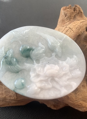 天然a货翡翠老坑料手工雕刻花开富贵 鸟语花香尺寸约50*41*5.3mm