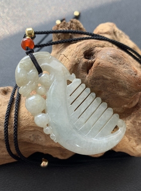 天然a货翡翠 冰种龙头玉梳 一顺百顺尺寸约56*28*7.2mm配送证书