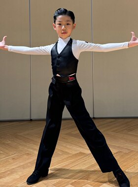 盛佳舞服SJSK拉丁舞仿皮马甲拉丁舞男孩表演比赛马甲