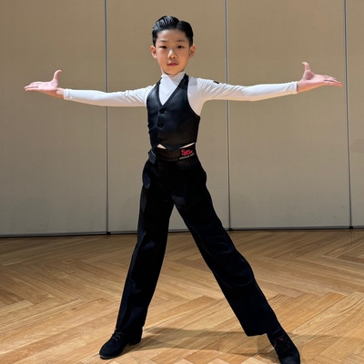 盛佳舞服SJSK拉丁舞仿皮马甲拉丁舞男孩表演比赛马甲
