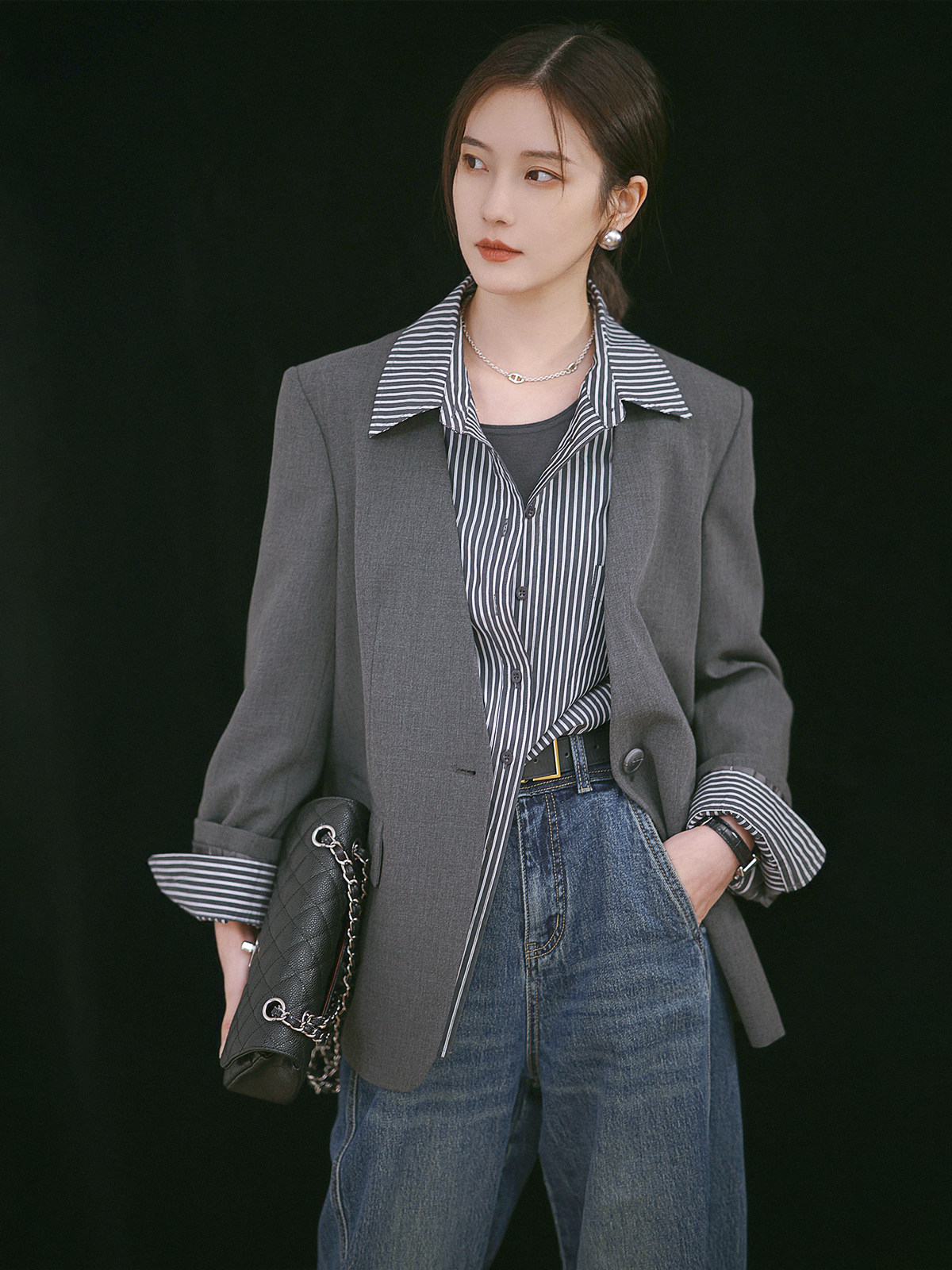 DAXI 집에서 만든 [준비 재고] 중세 양복? 루즈 자켓 하이 웨이스트 스트레이트 팬츠 여성의 새로운 패션 슈트