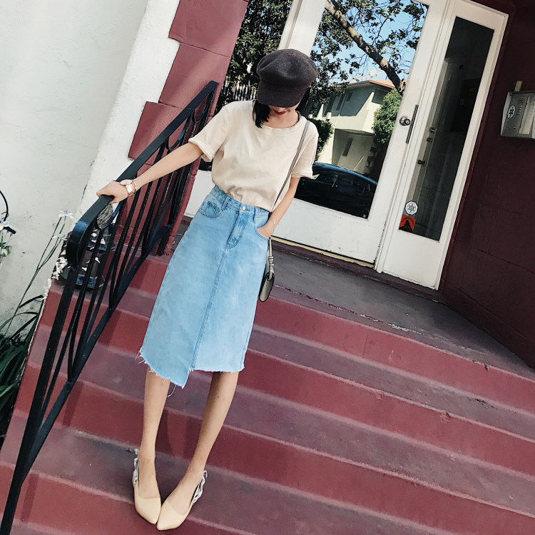 大喜自制 原宿风2019春秋季新品A字不规则港味高腰包臀牛仔半裙女|ruв категории Женская одежда, юбка - от Buy2taobao.com для оказания профессиональной услуги покупки агента Taobao