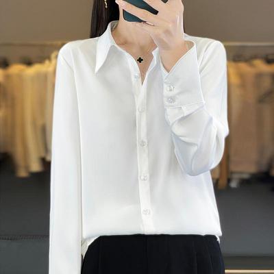 高级感醋酸缎面POLO领衬衫女内搭