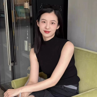 法式黑色半高领无袖针织衫女士春夏修身内搭显瘦气质打底上衣薄款