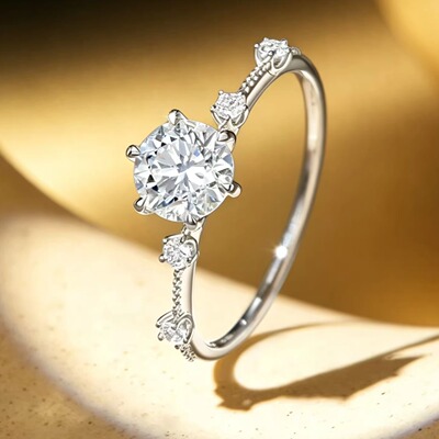 美奈星芒18K金一克拉六爪求婚订婚戒指气质百搭钻戒培育钻石戒指
