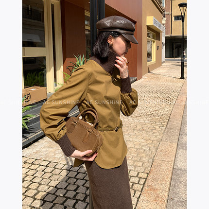 Xu集合ACSunshine全棉拼接领口质感深冬叠搭衬衫女日常高街上衣