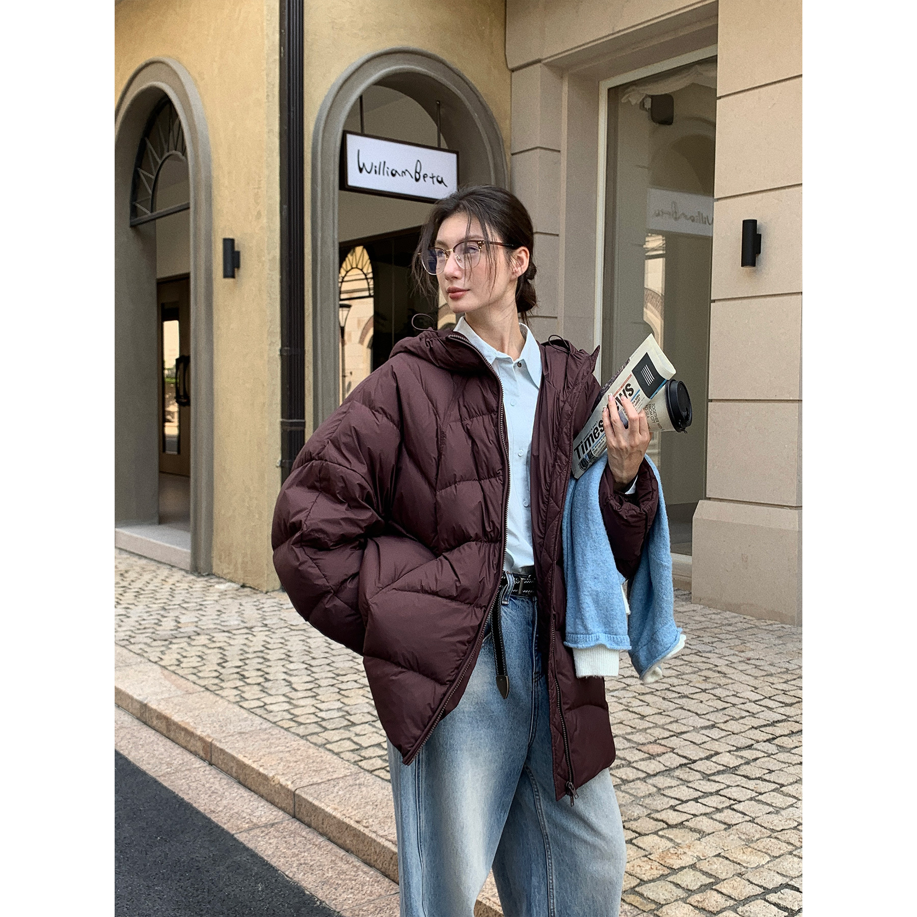 Xu集合 白鸭绒90新国标韩版宽松中长款羽绒服外套女冬季