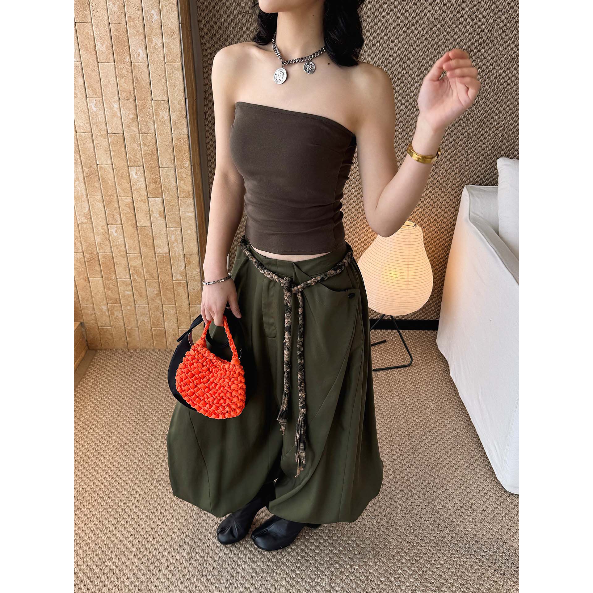 Xu集合春夏新款美式松弛辣妹风莼色修身显瘦抹胸酷感舒适上衣女