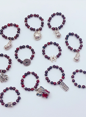 天然小叶紫檀配银饰戒指转运珠戒指小众指环戒圈时尚手工编织女款