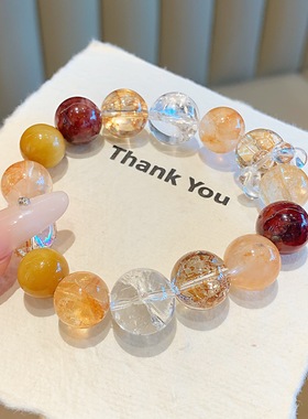 金箔爆花天然水晶手串 招财黄虎眼手链原创设计手串 金箔爆花手串