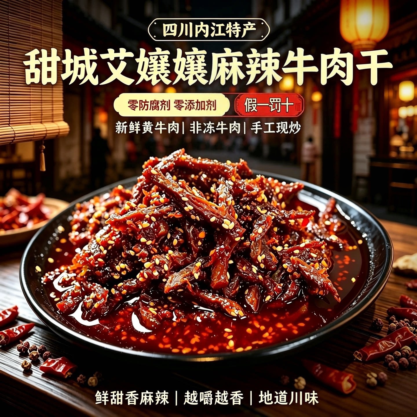 四川甜城内江即食特产手工冷吃麻辣牛肉干500g真空追剧夜宵小吃