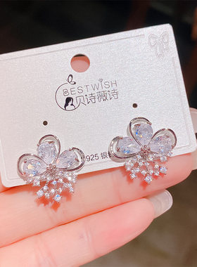 精致版银针清新淡雅花朵瓣锆石耳钉耳环甜美淑女风高级感轻奢耳饰